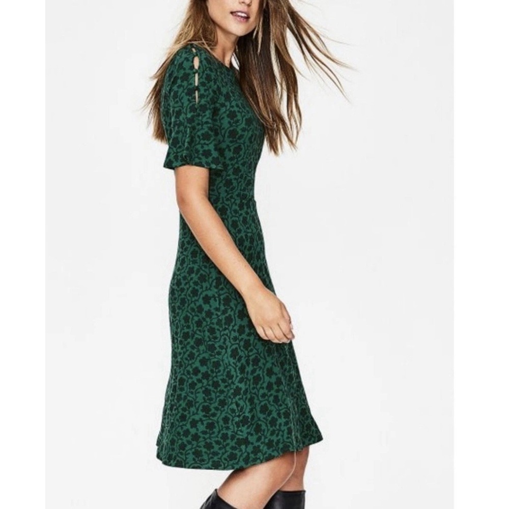 Boden NWT US 12L Alexis Jersey Dress Green Floral Short Sleeve Knee Length Tall